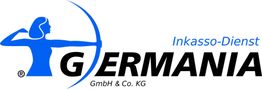 Logo von Germania Inkasso-Dienst mit einer blauen Bogenschützin und Firmenname in Blau und Schwarz.