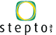 Logo med flerfarvet cirkel og teksten "stepto".