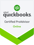 QuickBooks Certified ProAdvisor Online badge with green and white design.
