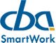 Logo mit blauem "cba" und "SmartWork" darunter, teilweise goldene Akzente.