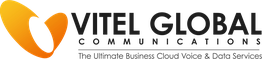 Logo of Vitel Global Communications with orange symbol and tagline on cloud voice and data services.