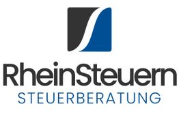 RheinSteuern Logo mit blauem und schwarzem Symbol über dem Text "Steuerberatung".