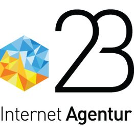Logo: Bunte geometrische Form, Ziffer 23, Text "Internet Agentur".