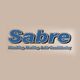 Logo for Sabre Plumbing, Heating, & Air Conditioning on a beige background.