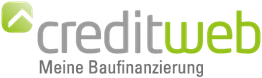 Logo von creditweb mit grün-grauer Schrift und dem Slogan "Meine Baufinanzierung".