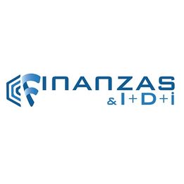 Logo que dice "FINANZAS & I+D+i" en letras azules junto a un diseño gráfico abstracto.