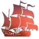 Un'illustrazione di una nave a vela stilizzata, di colore rosso, con diverse vele spiegate.