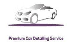 Logo of a car with "Premium Car Detailing Service" text underneath, stylized in purple and gray.