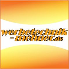 Logo mit Schriftzug „werbetechnik-mehner.de“ auf gelb-weißem Hintergrund.