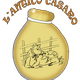 Logo "L'Antico Casaro" con una mucca disegnata su una forma di formaggio.