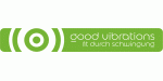 Grünes Logo mit Kreisen und Text: "good vibrations - fit durch Schwingung".