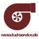 Ein burgunderfarbenes Turbolader-Logo mit der Website www.tud-service.de darunter.