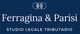 Logo Ferragina & Parisi su sfondo blu, con dicitura "Studio Legale Tributario" in bianco.