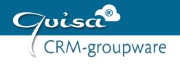 Logo von Quisa CRM-Groupware, weißer Text auf blauem Hintergrund mit Wolkensymbol.