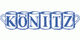 Logo mit dem Wort "Könitz" in blauen Buchstaben, gestaltet als Tassen.