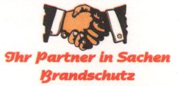 Zwei Hände schütteln sich über dem Text "Ihr Partner in Sachen Brandschutz" in Rot.