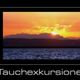 Tauchschule Zwickau Logo mit Sonnenuntergang, Taucher und Tauchausrüstung.