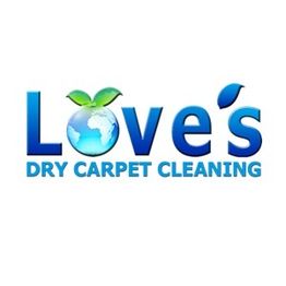 "Love's Dry Carpet Cleaning logo with leaf and globe design in the letter 'O'."