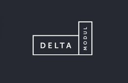 Logo mit den Worten "DELTA MODUL" in weißen Buchstaben auf dunklem Hintergrund.