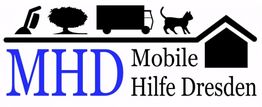Logo mit Symbolen: Lampe, Baum, Auto, Katze, Haus. Text: MHD Mobile Hilfe Dresden.