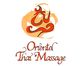 Logo mit rotem, geschwungenem Symbol und Text "Oriental Thai Massage" darunter.