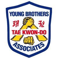 Logo with fists, "Young Brothers Tae Kwon-Do Associates" in blue and red on a shield.