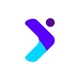 Abstraktes Logo in Blau- und Violetttönen auf weißem Hintergrund.