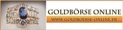 Goldring mit blauem Stein, daneben Text: "Goldbörse Online, www.goldboerse-online.de".