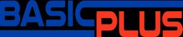 Textlogo mit "BASIC" in Blau und "PLUS" in Rot auf schwarzem Hintergrund.