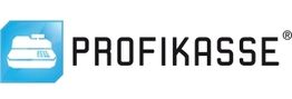 Logo mit blauem Symbol einer Registrierkasse und dem Text "PROFIKASSE".