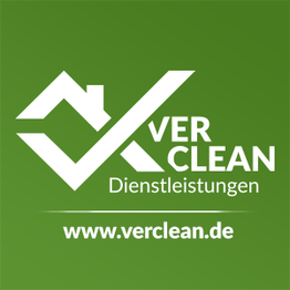 Logo von Ver Clean Dienstleistungen, weiße Grafik und Text auf grünem Hintergrund.