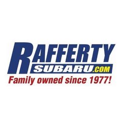Logo of Rafferty Subaru, family owned since 1977, in bold blue and red text.