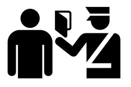 Zwei Piktogramme: Person und Beamter mit Hut, kontrolliert Ausweis.