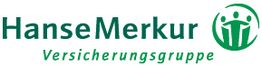 HanseMerkur Logo mit grünem Schriftzug und Symbol von drei Personen im Kreis.