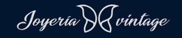 Texto "Joyería Vintage" con diseño de mariposa en fondo azul oscuro.