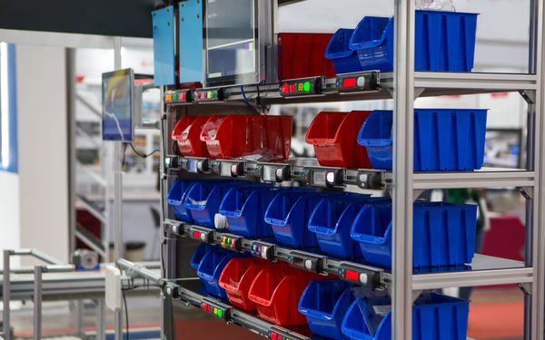 Lagerung nach Kanban-Prinzip bei Einpressarbeiten in der CNC-Blechbearbeitung.