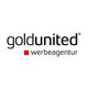 Logo der Goldunited Werbeagentur, schwarzer Text mit kleinem roten Quadrat darunter.