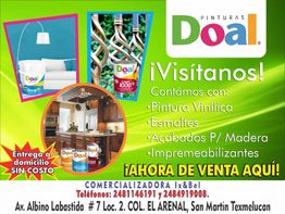 Publicidad de Pinturas Doal, ofreciendo vinílicas, esmaltes y más en San Martín Texmelucan.