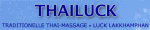 Blaues Logo mit Text: "THAILUCK", "Traditionelle Thai-Massage - Luck Laxkhamhan" in Weiß.