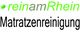 "Logo mit Text: 'rein am Rhein Matratzenreinigung', in Grüntönen mit Blatt-Symbol."
