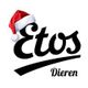 Logo van Etos met kerstmuts, tekst "Dieren".