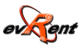 Logo mit rotem "R" und schwarzem Text: "evRent", umgeben von einem ovalen Kreis.