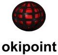 Rotes, kugelförmiges Logo mit schwarzem Gitter und dem Text "okipoint" darunter.