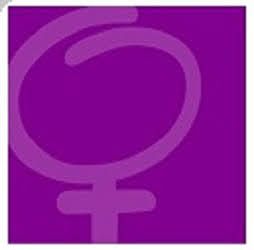 Símbolo femenino en un fondo morado.