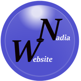 Logo circular azul con letras W y N grandes, con palabras "Website" y "Nadia" en cursiva.