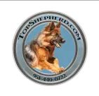 Logo featuring a German Shepherd surrounded by the text "TopShepherd.com" and a phone number.