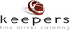 Keepers-Logo mit Text: "fine drinks catering" und stilisiertem Cocktailglas in Kreisform.