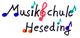 "Logo der Musikschule Heseding mit bunten Noten und einem roten Violinschlüssel als 'k'."