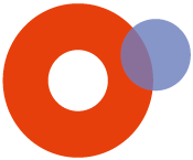 Zwei überlappende Kreise: großer roter Kreis und kleiner blauer Kreis rechts oben.