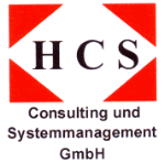 HCS-Logo mit rotem Dreieck, darunter Text "Consulting und Systemmanagement GmbH".